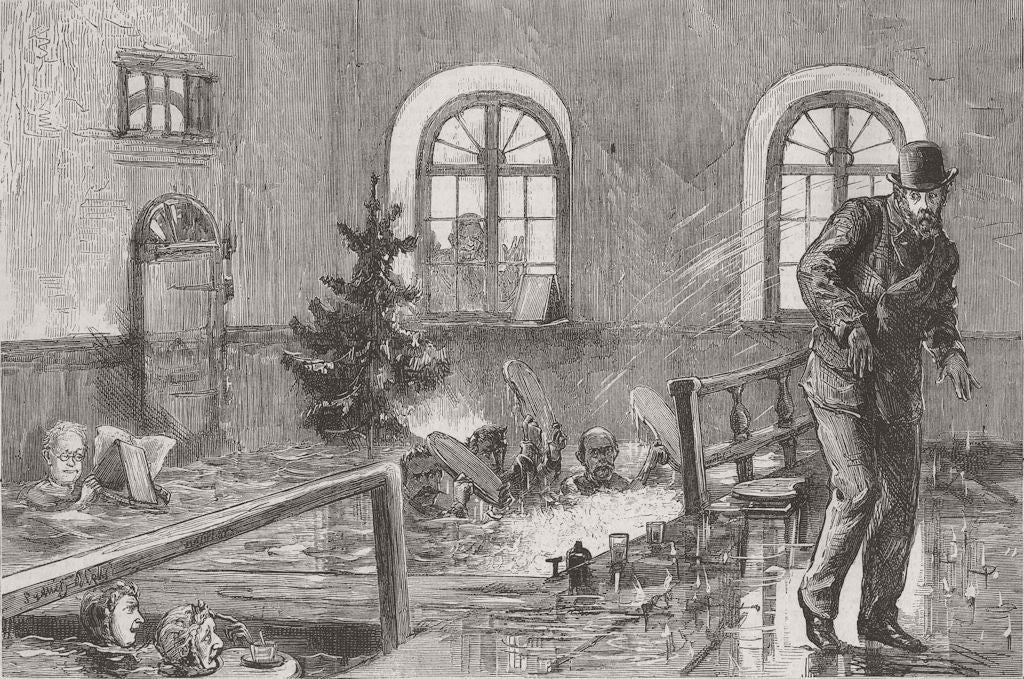 SWITZERLAND. Hats off-Private Baths, Leukerbad 1874 old antique print picture